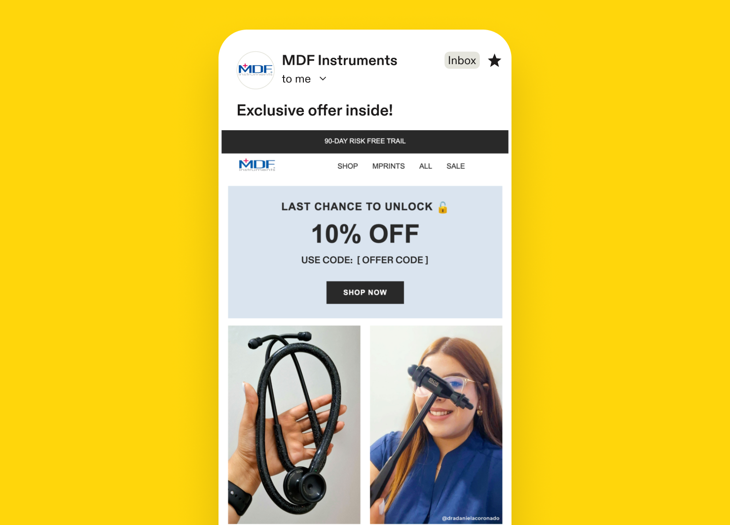 Sunset email example: MDF Instruments