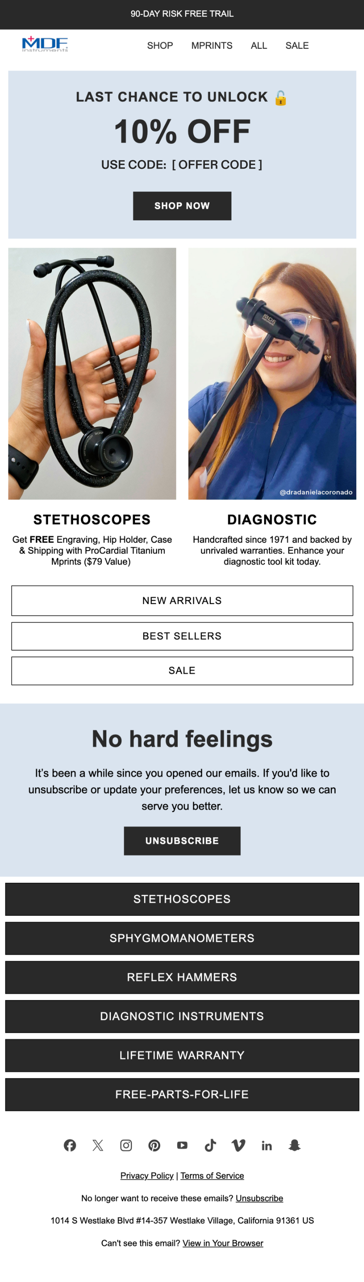 Sunset email example: MDF Instruments