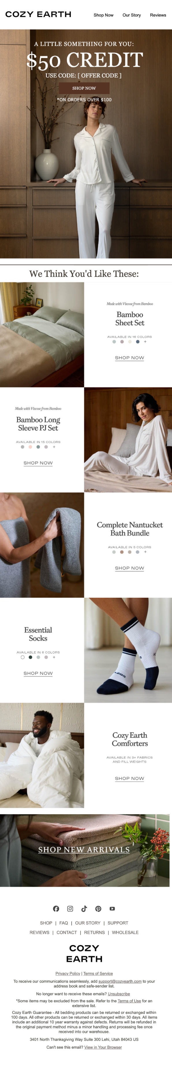 Winback email example: Cozy Earth
