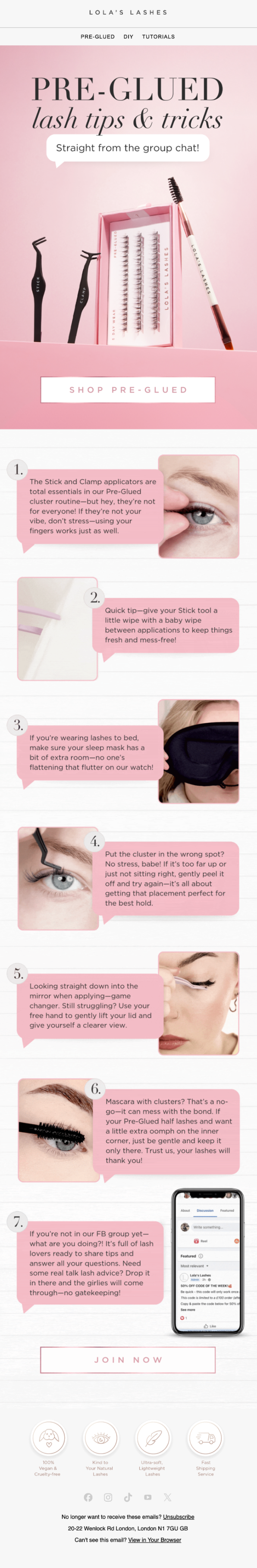 Post-purchase email example: Lola's Lashes