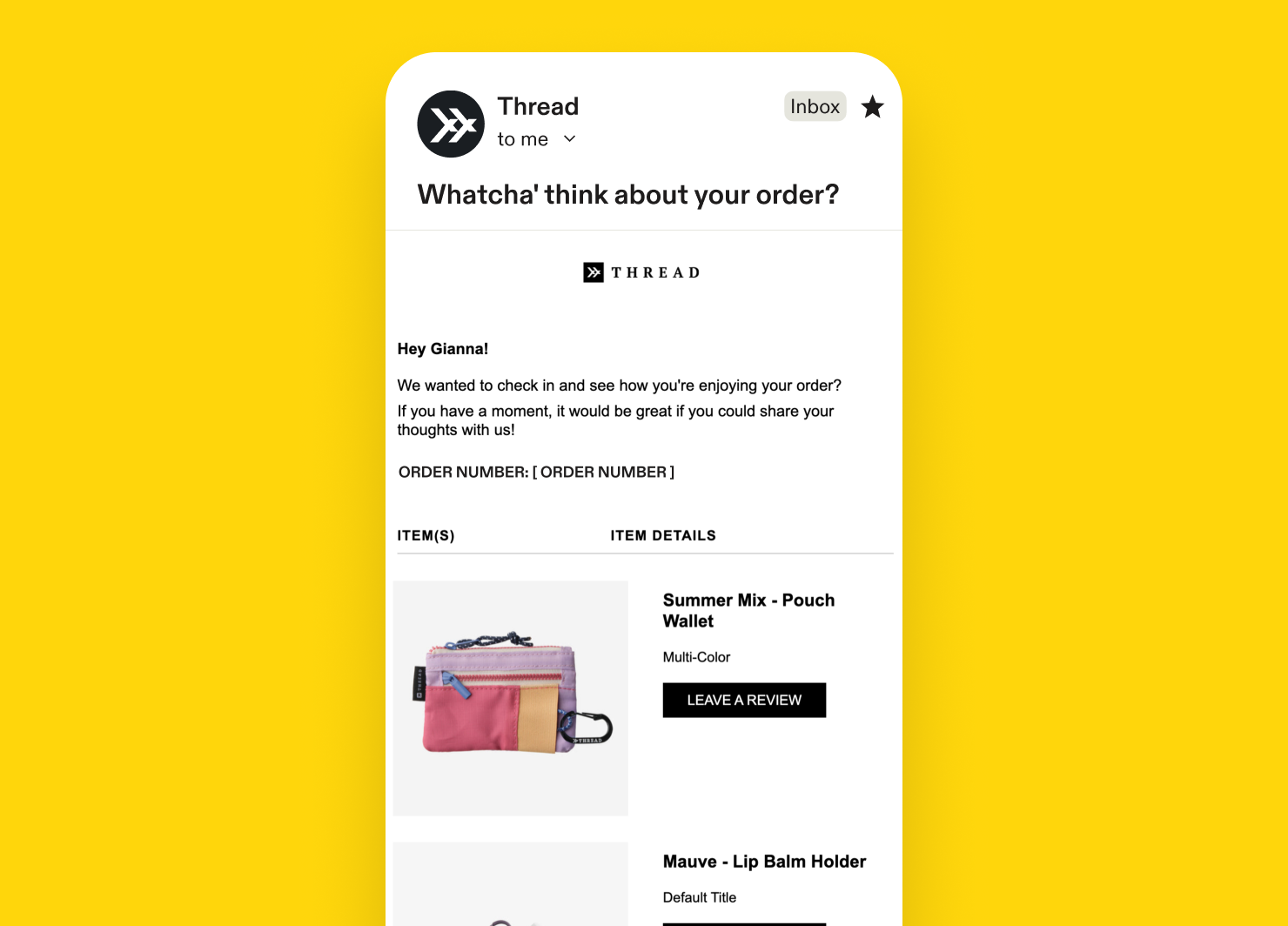Review request email example: Thread