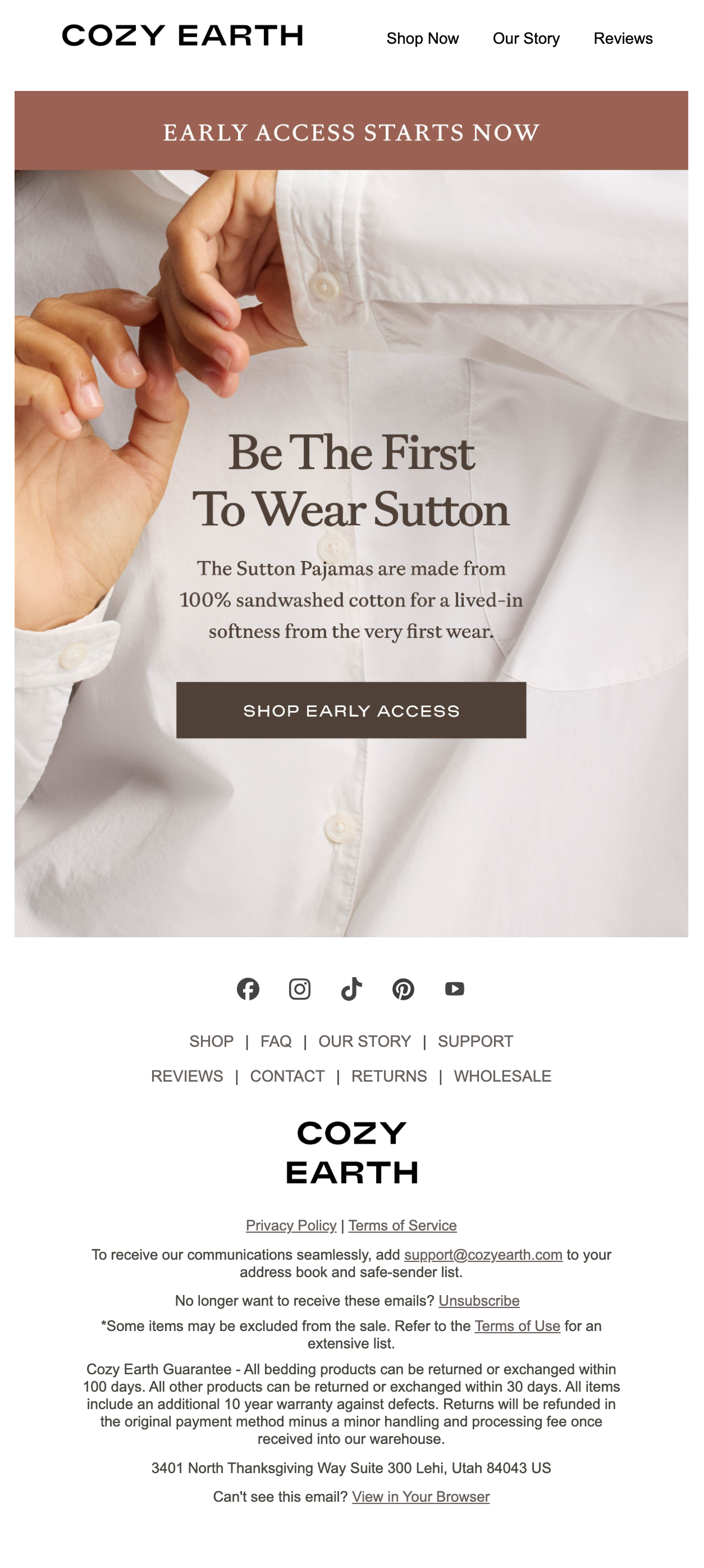 Example of a Cozy Earth email 