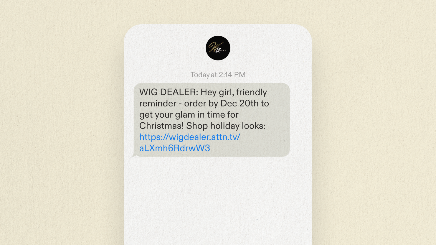 Wig Dealer December SMS campaign example