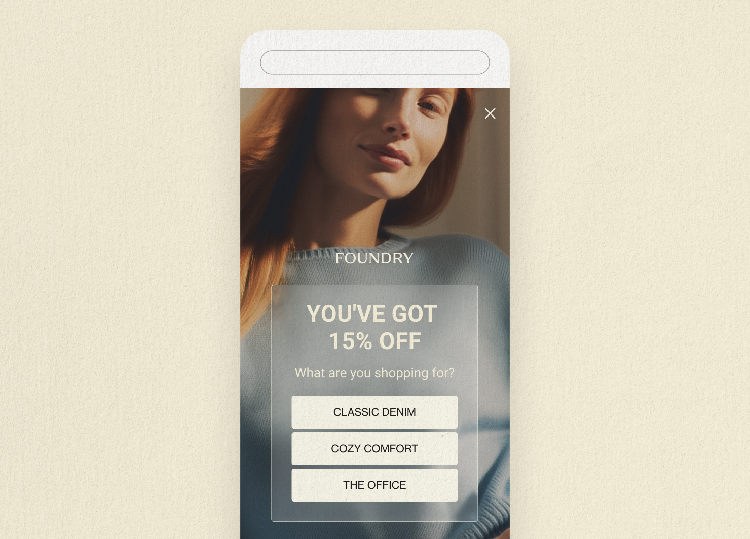 Welcome pop-up with preference question