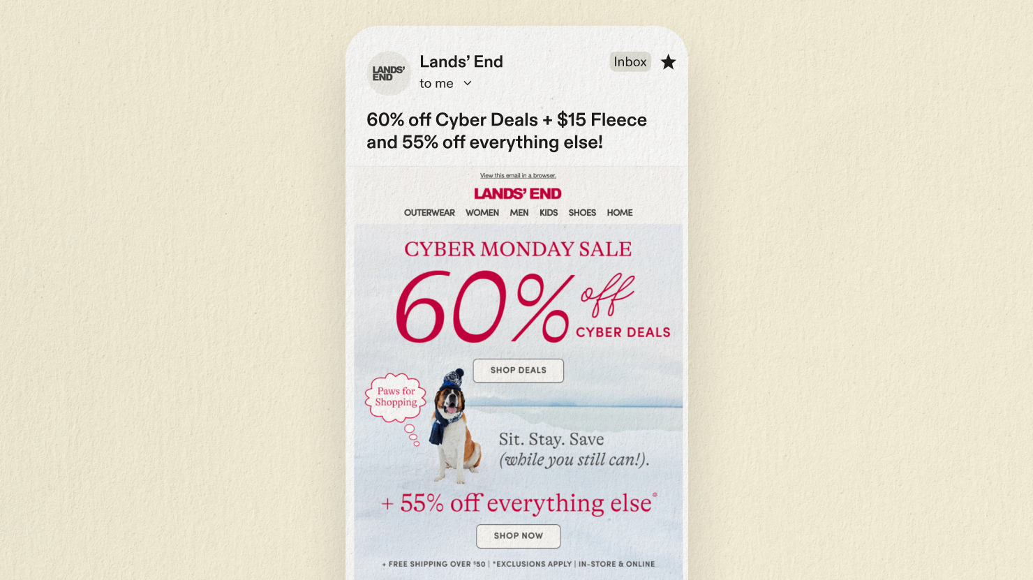 Lands' End Cyber Monday email campaign example