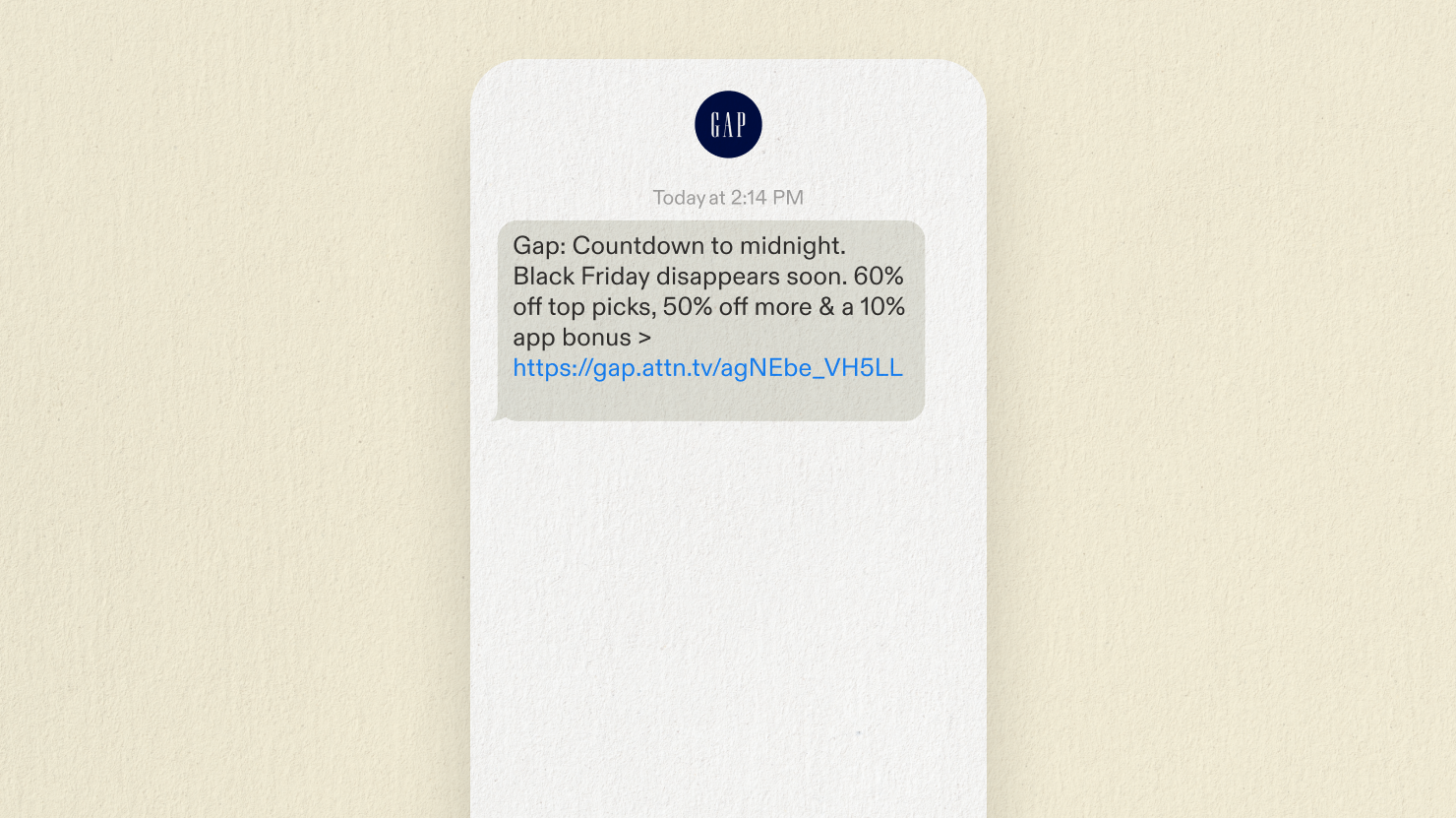 BFCM app exclusive SMS campaign example