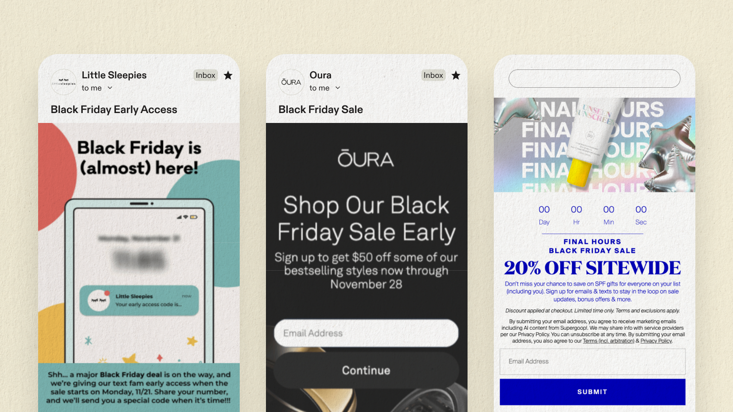 BFCM welcome pop-up examples