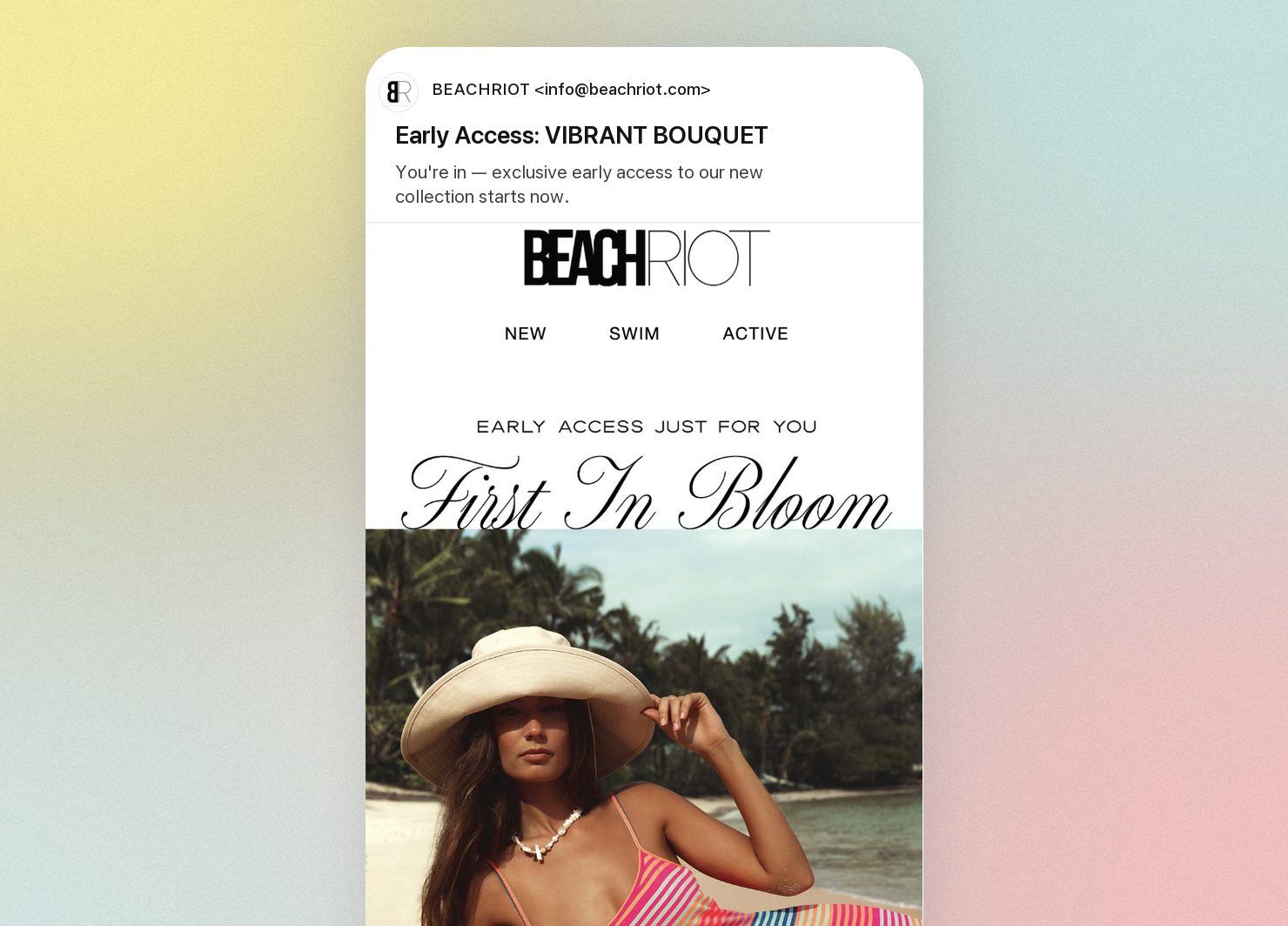 Corrected Beach Riot early-access email mockup