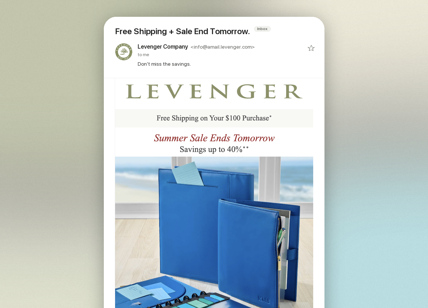 Levenger email mockup