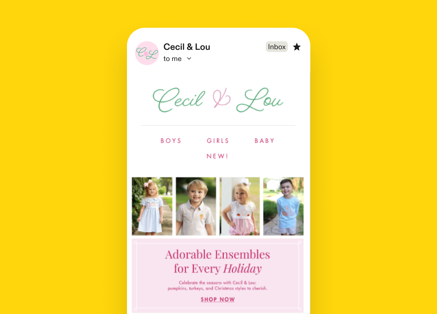 An email marketing campaign from Cecil and Lou
