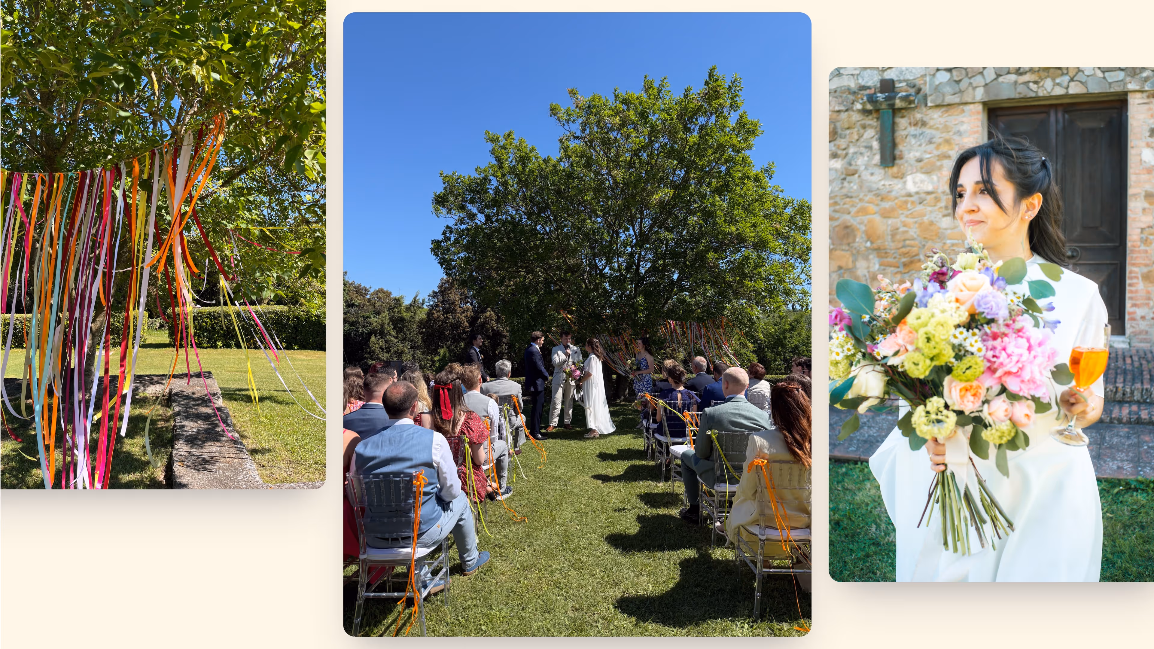 a group of people in chairs outside