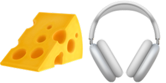 a headphones next to a piece of cheese