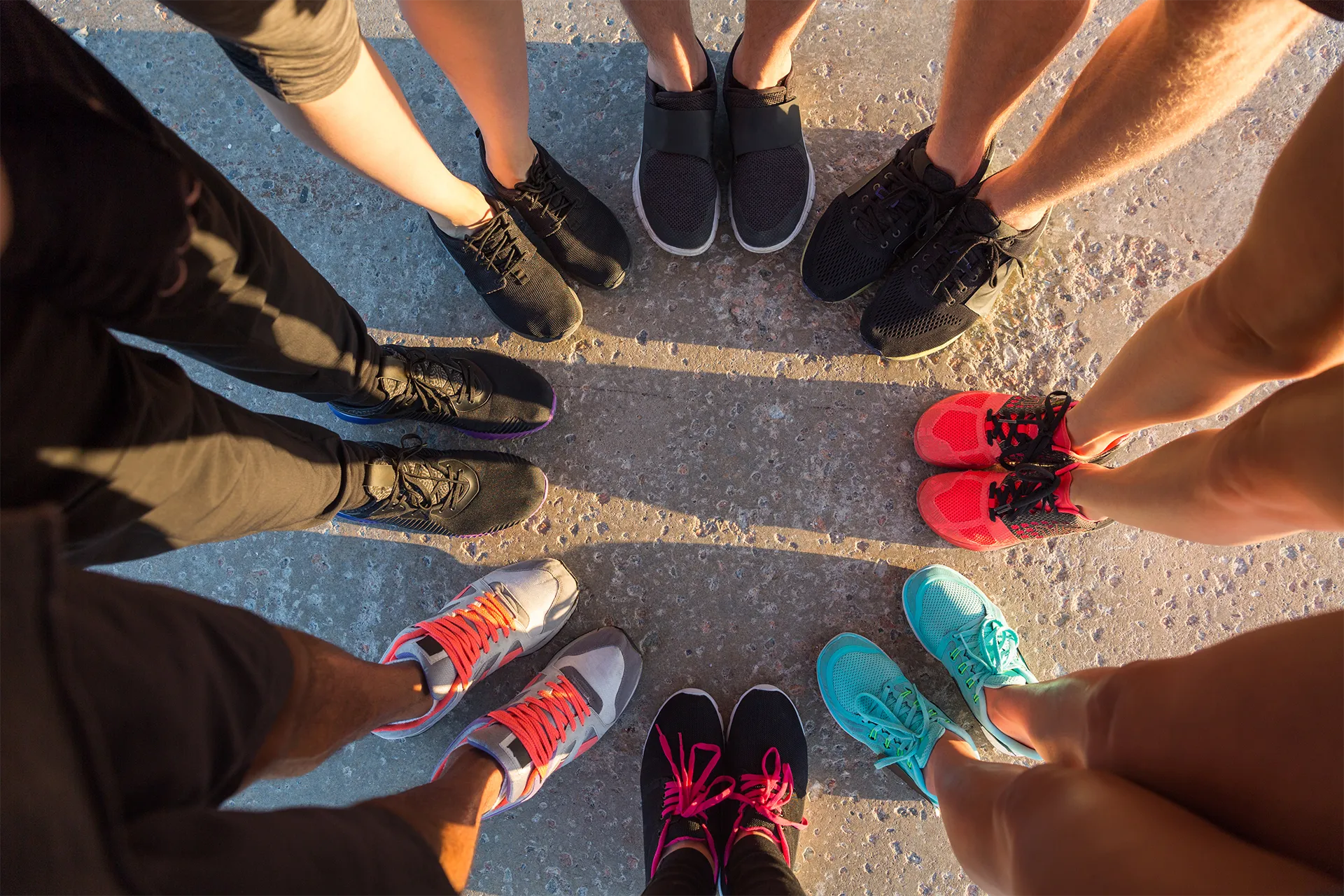 Runners feet arranged in a circle