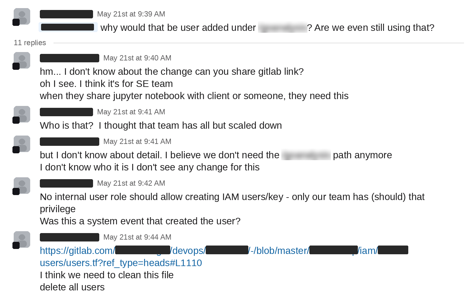 Slack conversation where AlertD's Flappy alerts an SRE team that an external user was granted privileged access through a Terraform change.