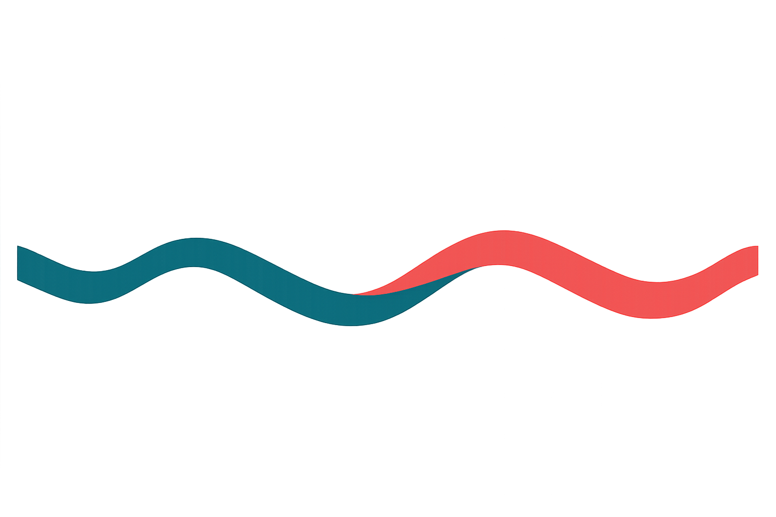 Brand Vibe Talent Partners section divider graphic - a smooth wavy ribbon in teal and coral from the brand color palette, used as a visual line break on the website