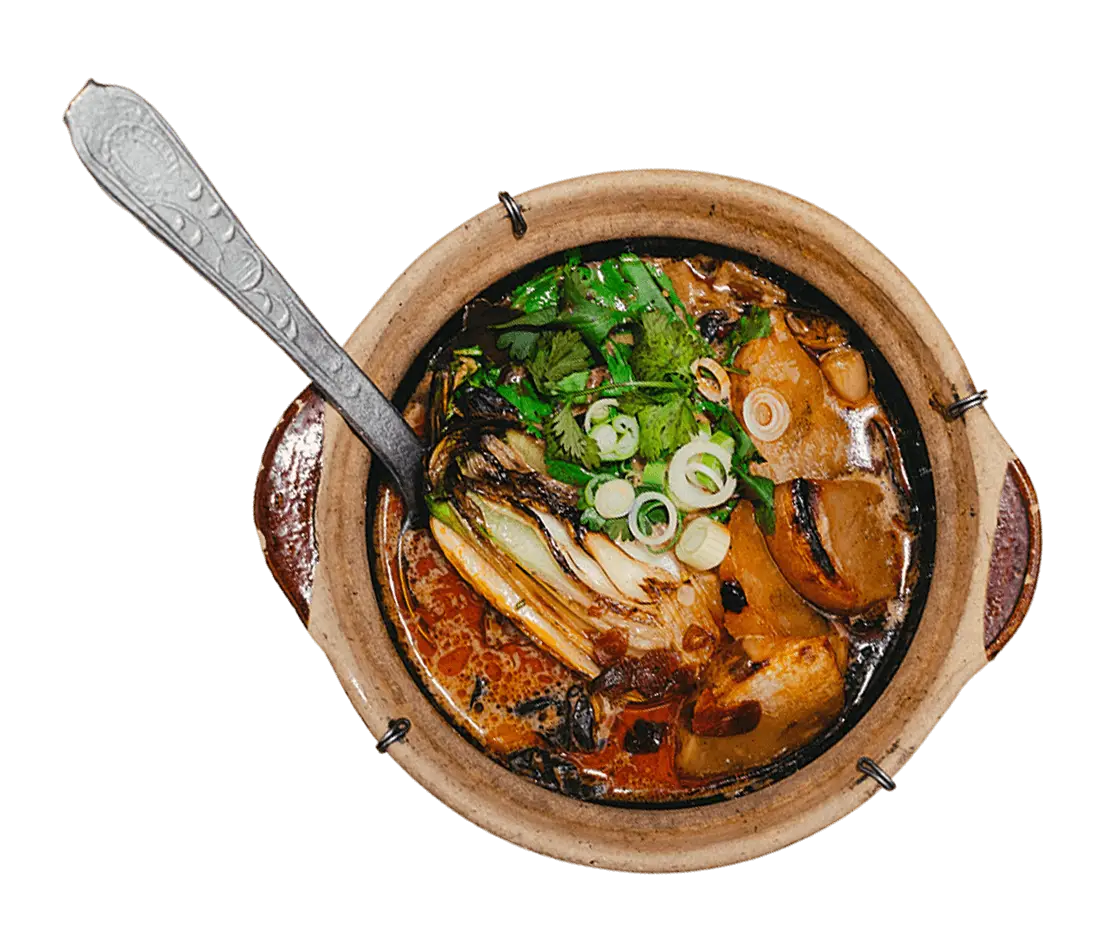 Orange Curry, pak choï et têtes de poulpe croustillantes