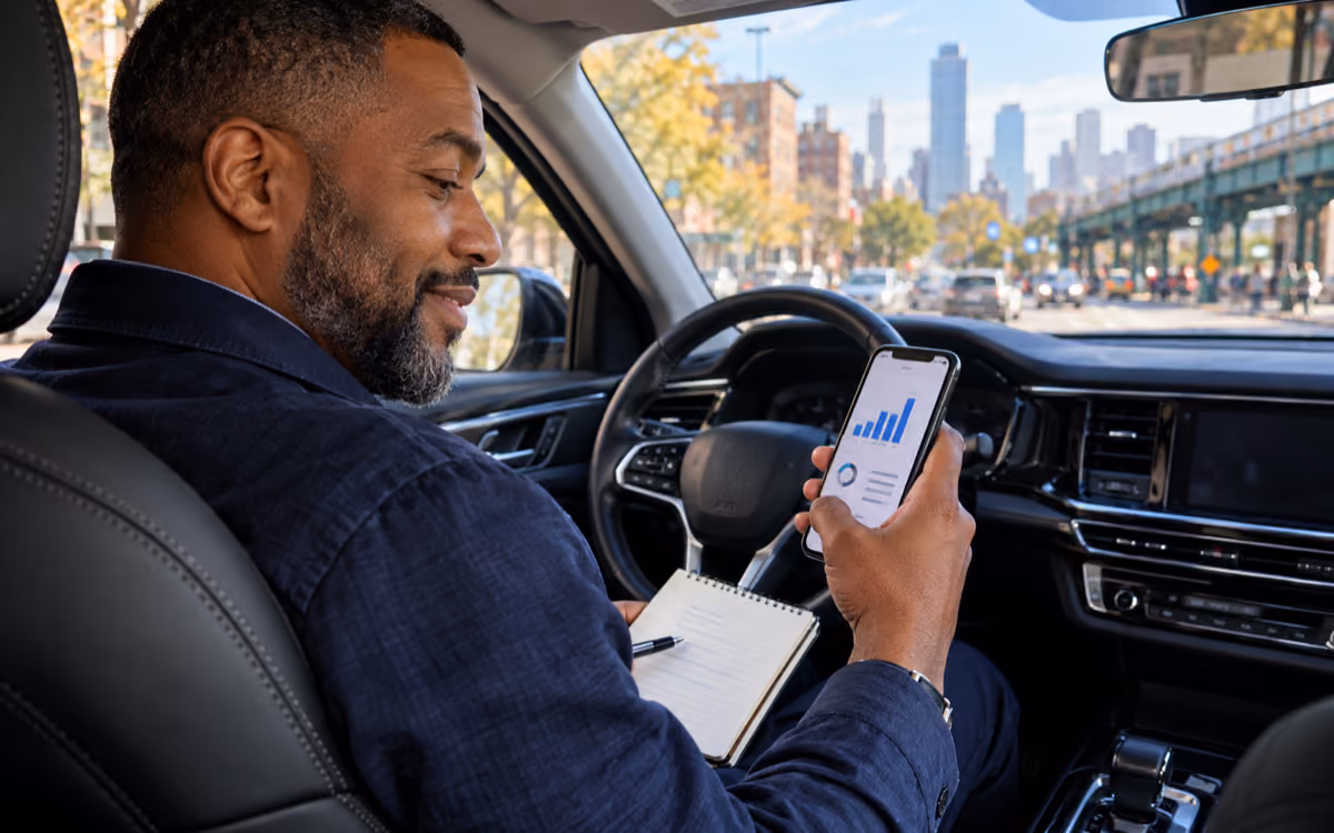 NYC for-hire driver reviewing ride-payment information on a smartphone