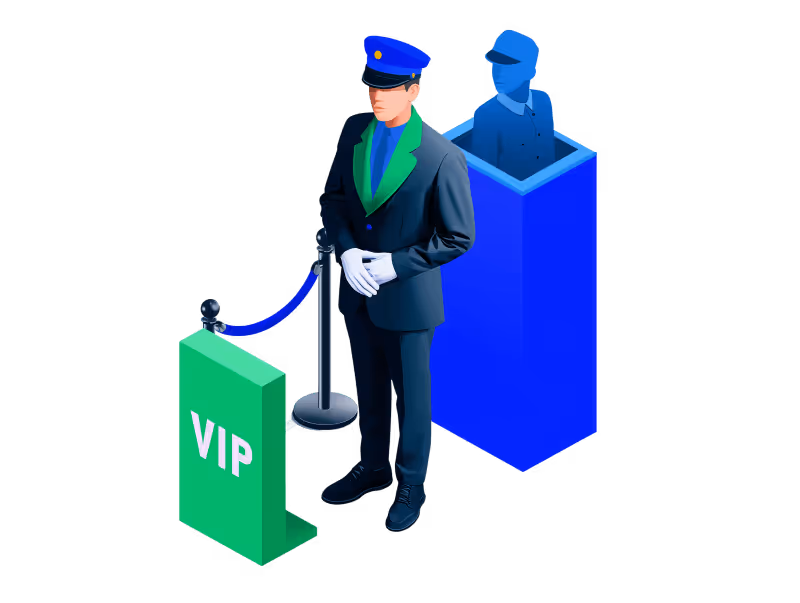 Illustration of a VIP security guard symbolizing exclusive access to premium residential leaseback investment opportunities with Sell2Rent.