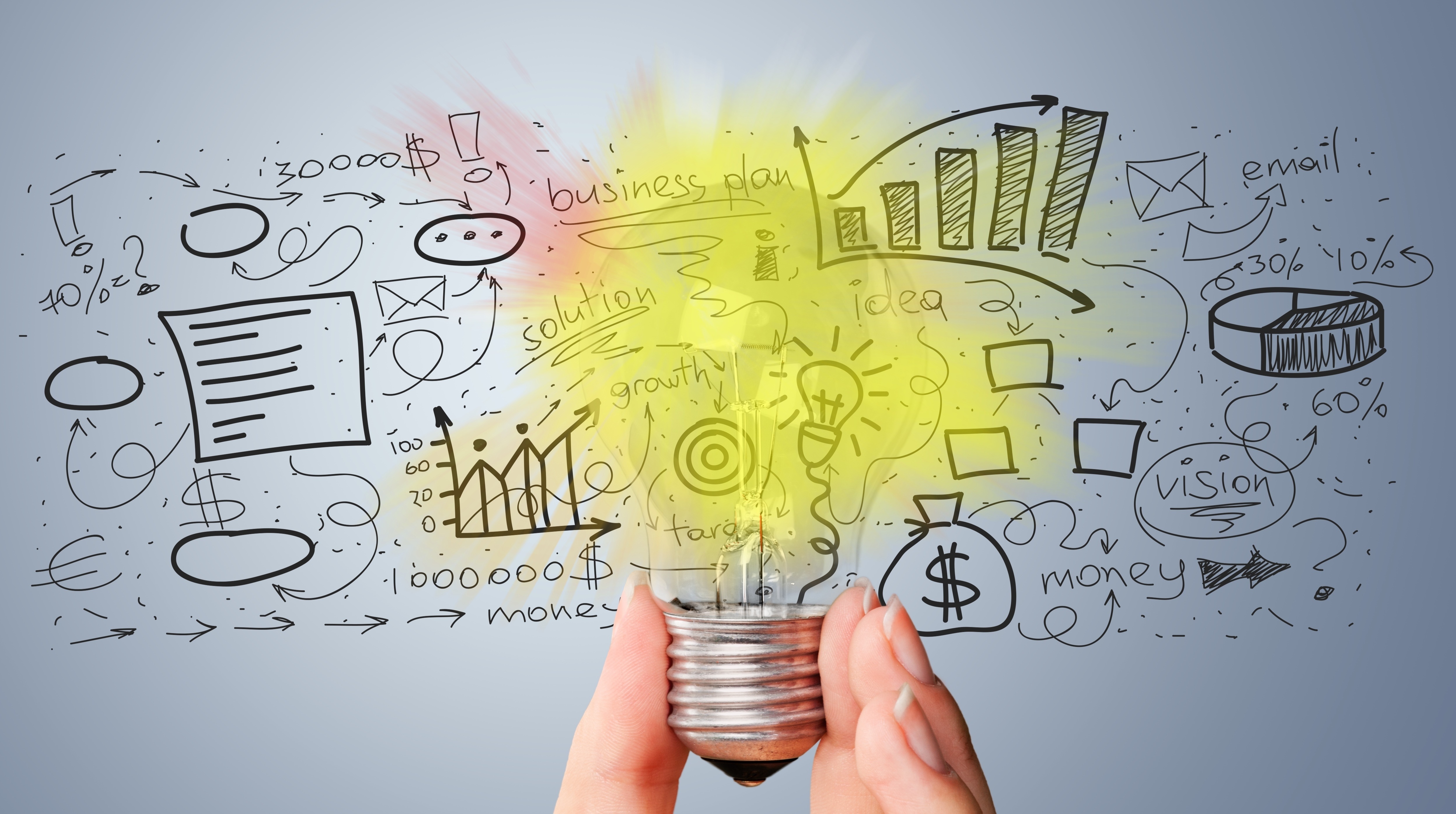 lightbulb with different marketing related icons 