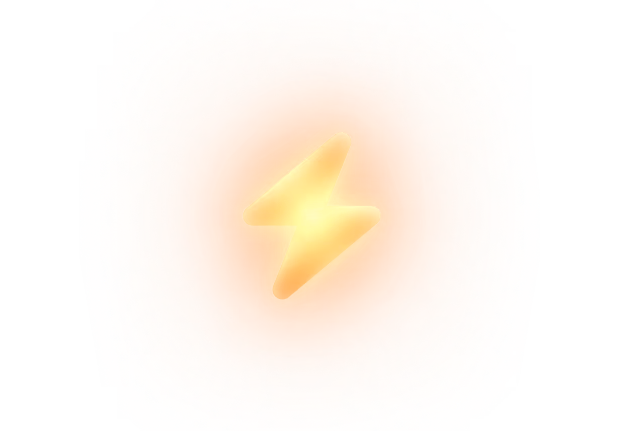 Glowing yellow lightning bolt with bright orange halo on a transparent background.