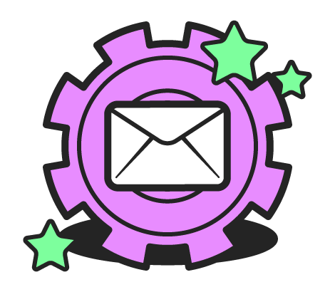 A gear with an email envelope overtop.