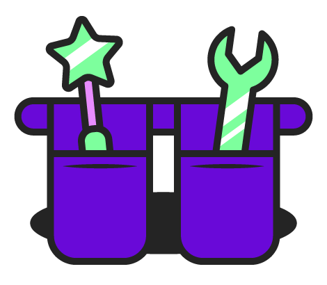 A tool belt with a wrench and a magic wand.