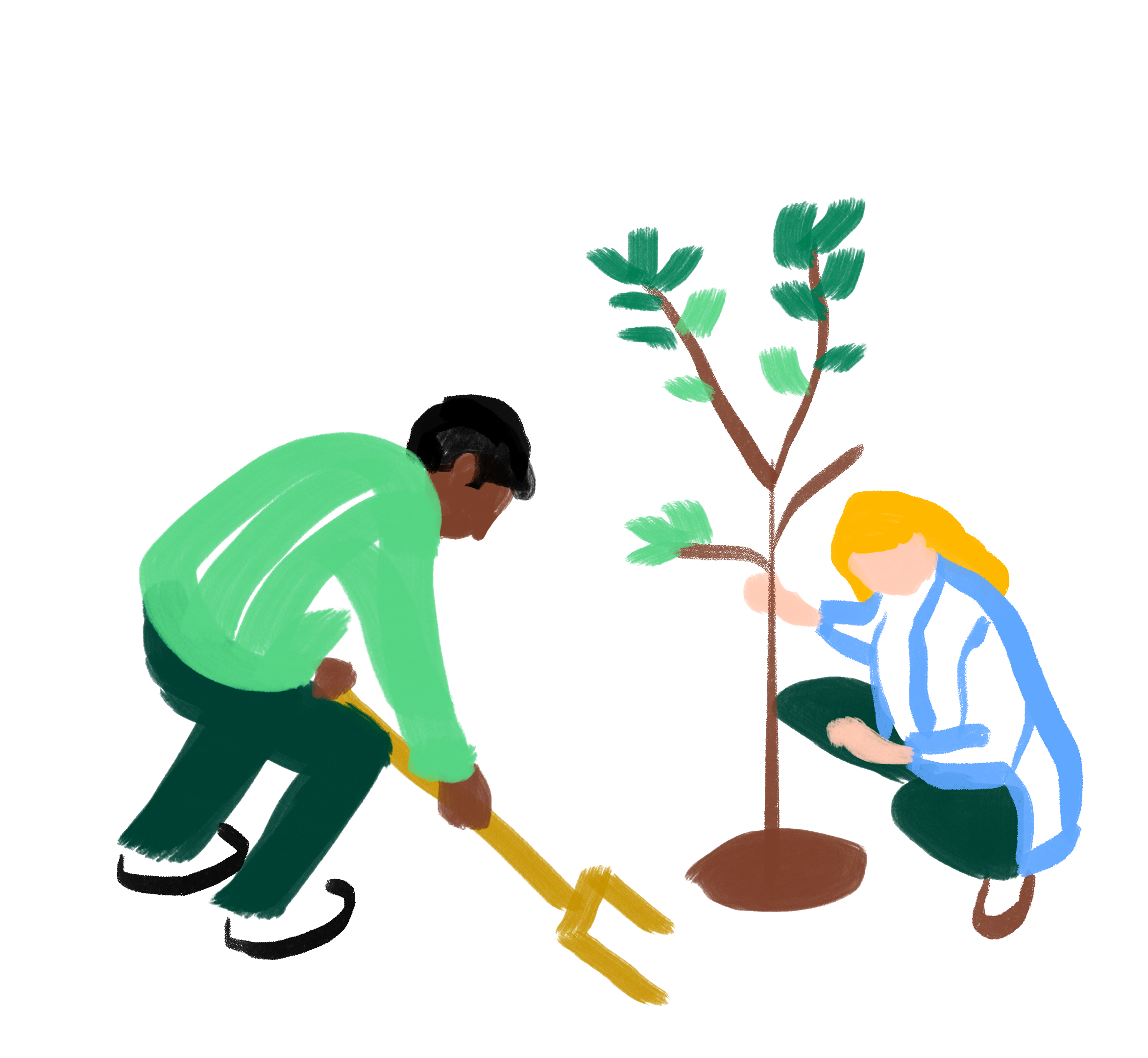 illustration of two people planting a tree.