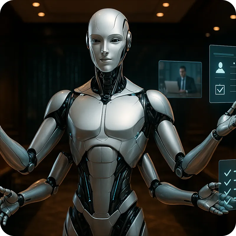 AN AI Robot talking with customers
