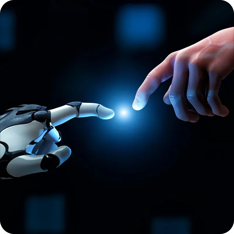 AI and a Human hand
