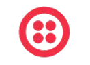 Red circle with four smaller black circles arranged in a square inside it.