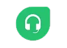 White headset icon inside a green rounded square with a small leaf-like corner.