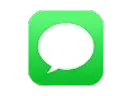 Green square icon with rounded corners containing a white speech bubble for messaging.