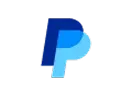 PayPal logo with overlapping dark blue and light blue letter P shapes.