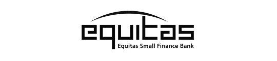 Equitas Small Finance Bank logo with stylized text and an arc above.