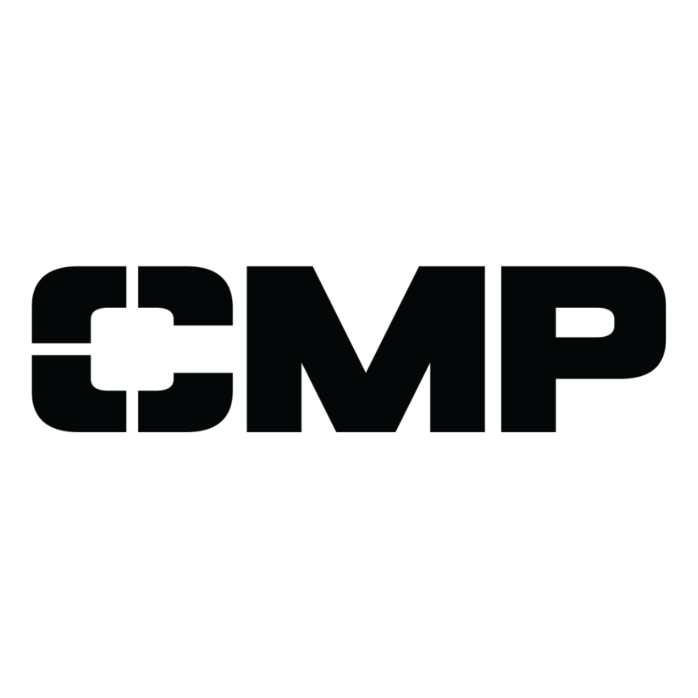 Black logo with bold, uppercase letters "CMP" on a white background. The stylized design is strong and modern, conveying professionalism and simplicity.