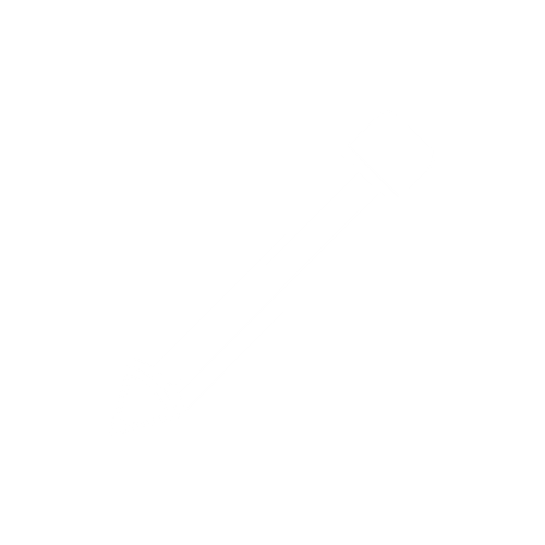 White pencil icon on a black background, shown diagonally with a pointed tip and eraser. Minimalist design conveying creativity and writing.