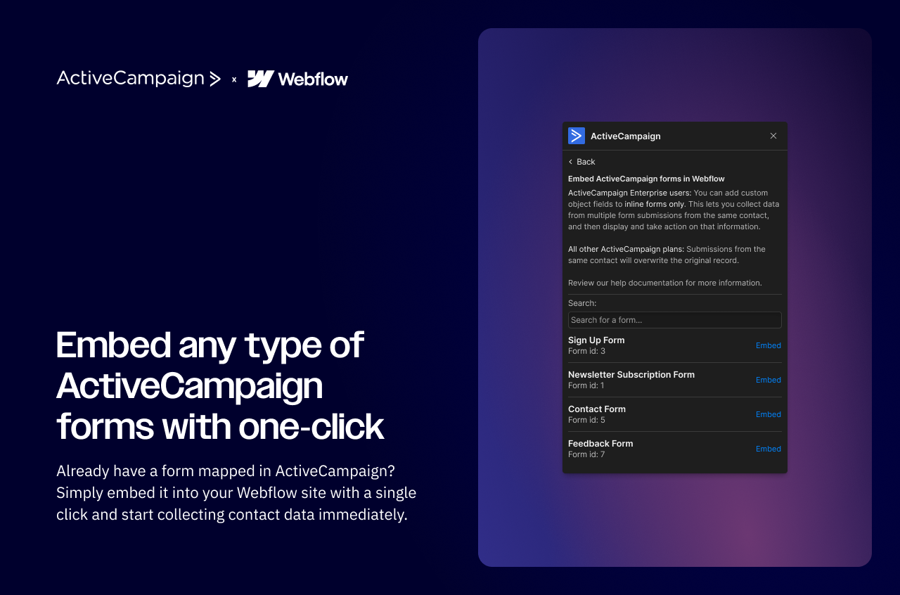 4. Embed ActiveCampaign forms in Webflow