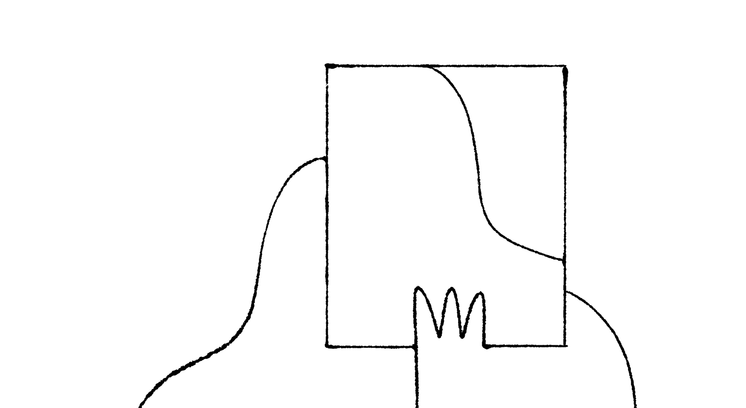 Illustrative person holding up rectangle to represent a screen