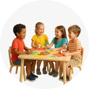 An image of preschool-aged children sitting around a table