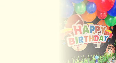 An image of a colorful Happy Birthday banner with sports-themed decorations


