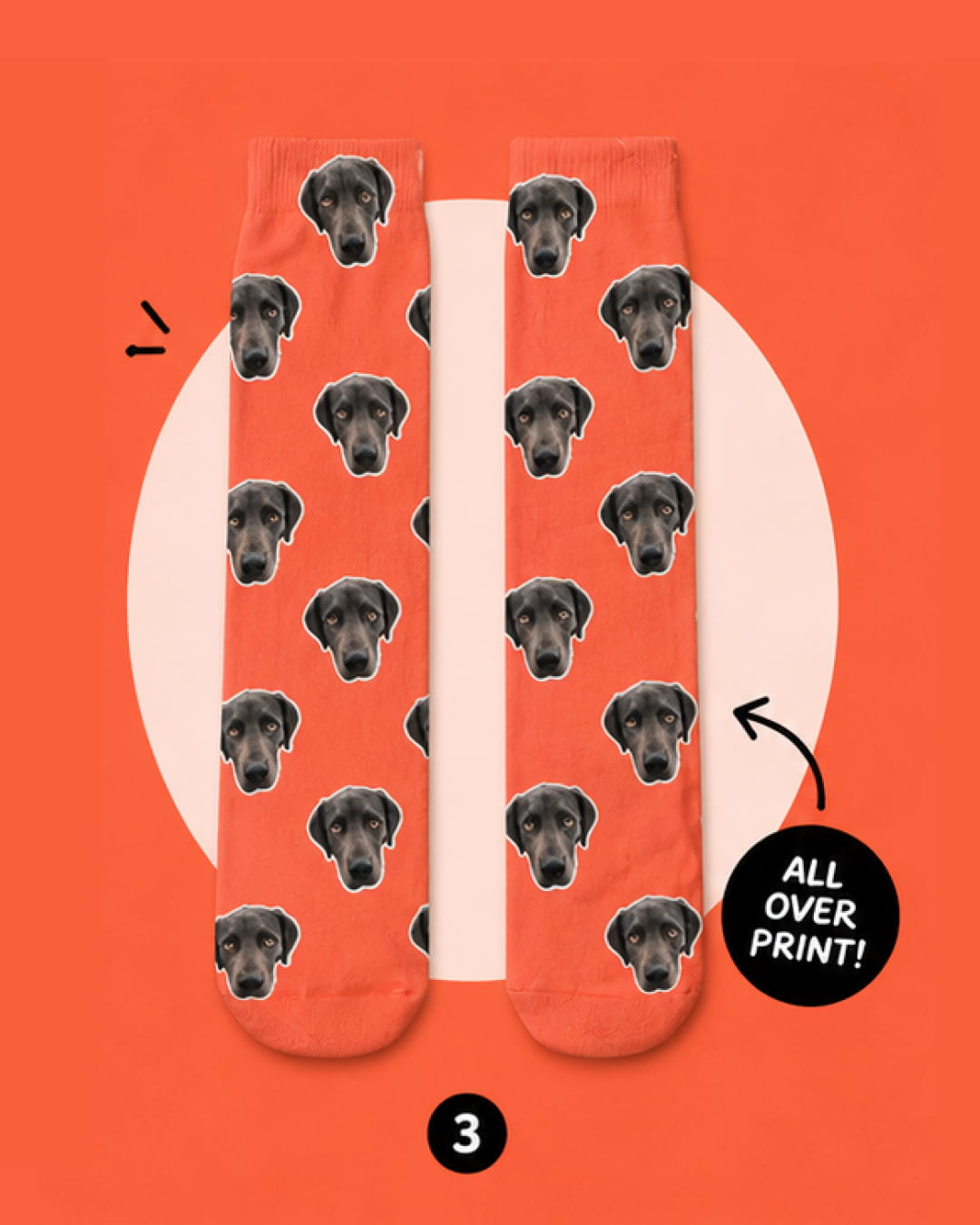 The dog's face is now a repeating pattern on a pair of sock