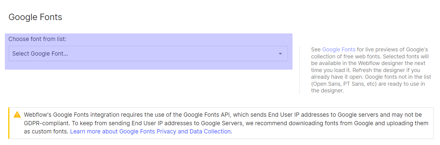 a screenshot of the google font selection