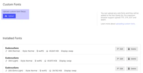 Settings to pload custom font