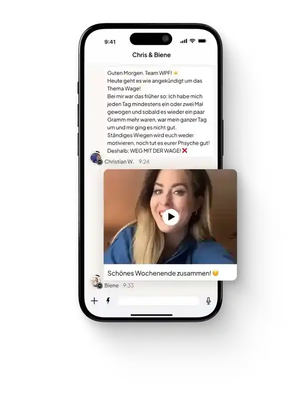 WPF Community - Smartphone zeigt Chat mit Video zu "WPF".