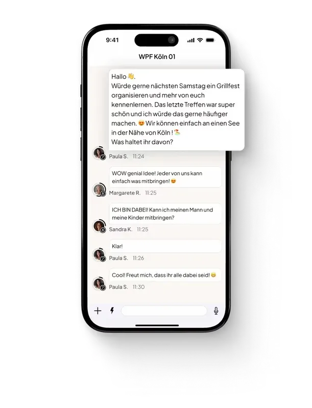 WPF Community - Smartphone zeigt Chat zur Planung eines Grillfestes.