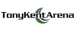 Tony Kent Arena logo featuring stylized text with a green and blue circular design element.