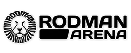 Rodman Arena logo with a stylized lion head emblem.