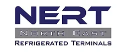 Logo for NERT North East Refrigerated Terminals with stylized navy blue text.