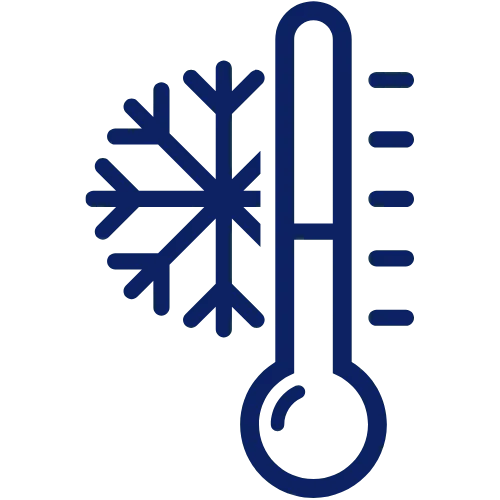 Thermometer icon with a snowflake indicating cold temperature.