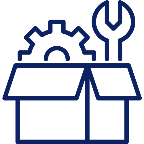 Open box containing a gear and a wrench representing tools or settings.
